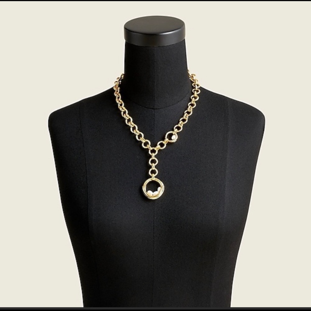 J crew chunky layering gold pearl necklace NWOT